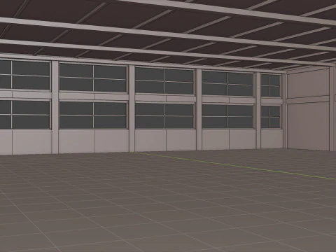 Industrial Hangar Hall Interior 4 3D Model