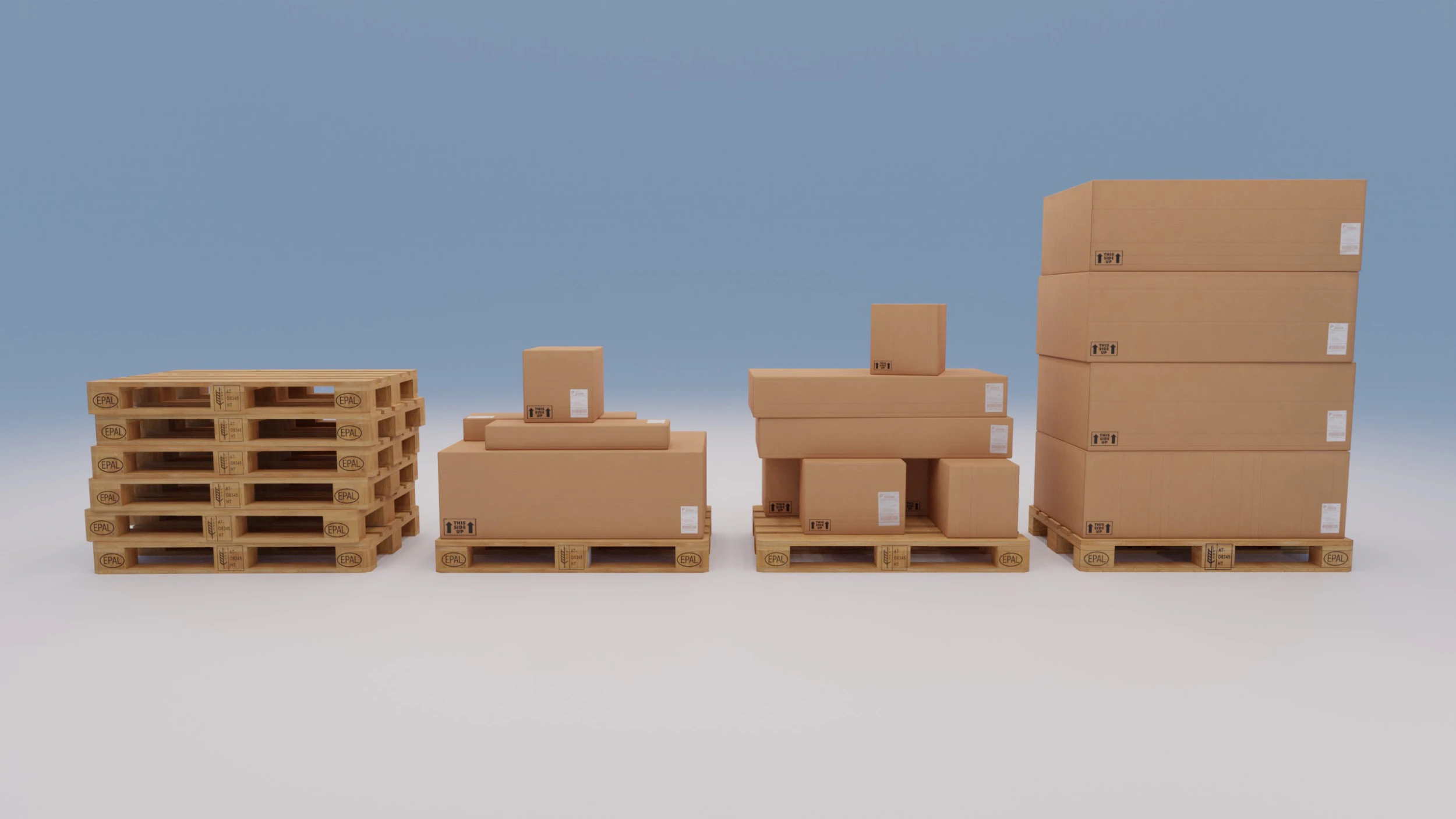 Wooden pallets with boxes - Pack 1 3D Model .c4d .max .obj .3ds .fbx .stl .blend 