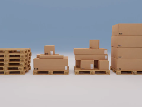 箱付き木製パレット - パック 1 3Dモデル