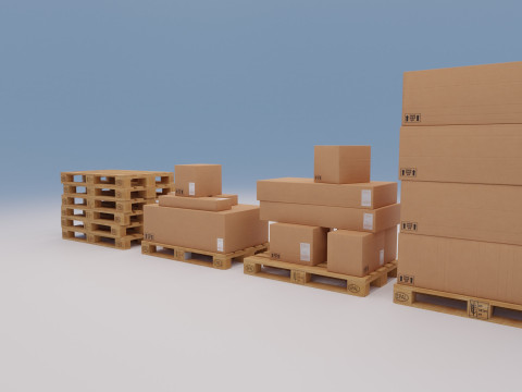 Wooden pallets with boxes - Pack 1 3D Model