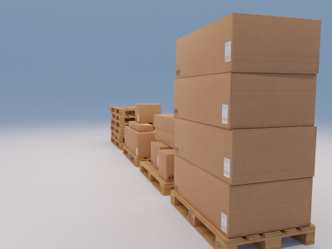 Wooden pallets with boxes - Pack 1 3D Model