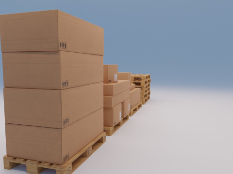 Wooden pallets with boxes - Pack 1 3D Model