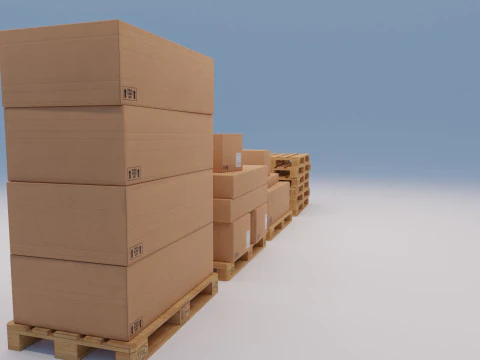 Wooden pallets with boxes - Pack 1 3D Model