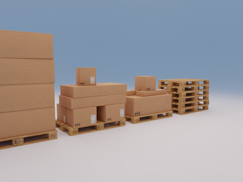 Wooden pallets with boxes - Pack 1 3D Model