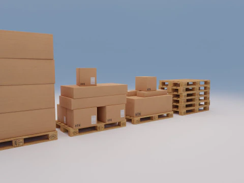 Wooden pallets with boxes - Pack 1 3D Model