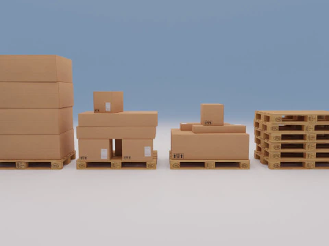 Wooden pallets with boxes - Pack 1 3D Model