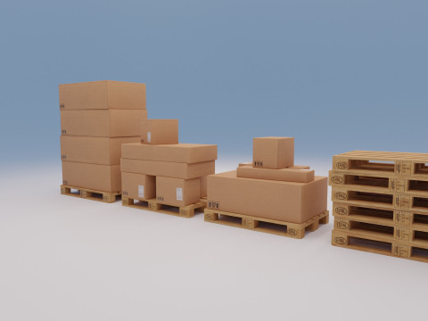 Wooden pallets with boxes - Pack 1 3D Model