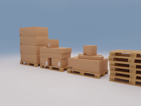 Wooden pallets with boxes - Pack 1 3D Model
