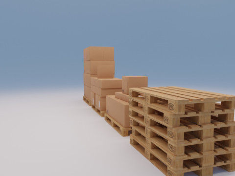 Wooden pallets with boxes - Pack 1 3D Model