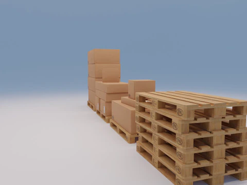 Wooden pallets with boxes - Pack 1 3D Model