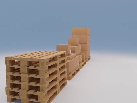 Wooden pallets with boxes - Pack 1 3D Model
