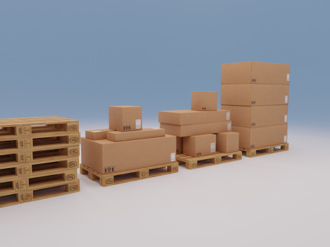 Wooden pallets with boxes - Pack 1 3D Model