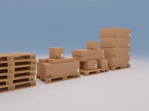 Wooden pallets with boxes - Pack 1 3D Model