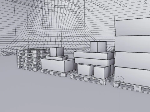 Wooden pallets with boxes - Pack 1 3D Model