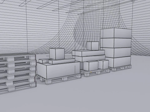 Wooden pallets with boxes - Pack 1 3D Model