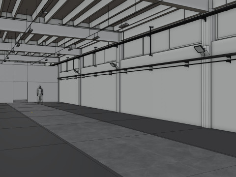 Industrial Hangar Hall Interior 6 Modèle 3D