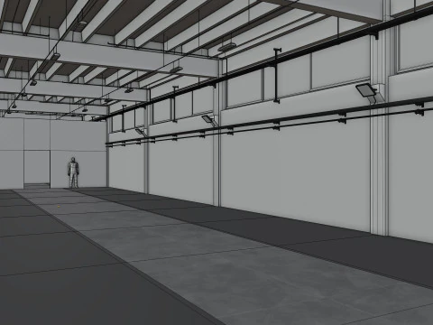 Industrial Hangar Hall Interior 6 3D Model