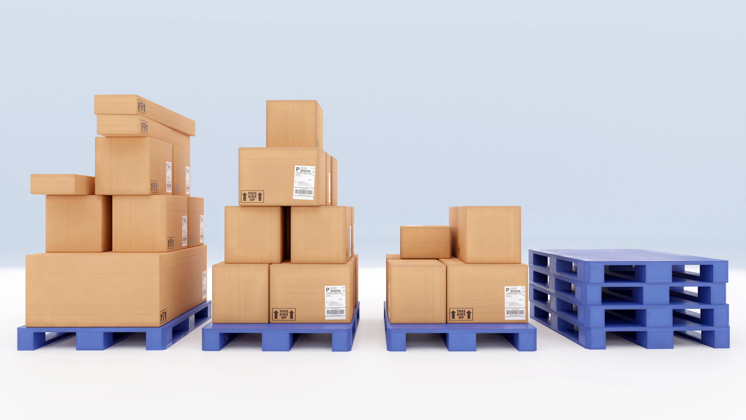 Plastic Pallets With Boxes - Pack 1 3D Model .c4d .max .obj .3ds .fbx .stl .blend
