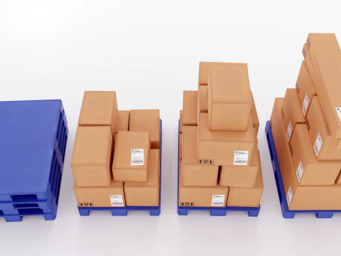 Plastic Pallets With Boxes - Pack 1 3D Model