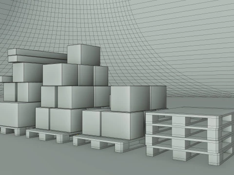 Plastic Pallets With Boxes - Pack 1 3D Model