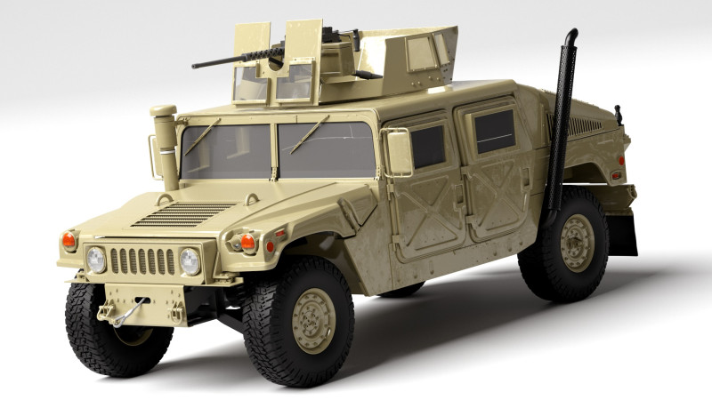 Military Humvee HMMWV Armed Transport Vehicle Modelo 3D .c4d .max .obj .3ds .fbx .stl .blend
