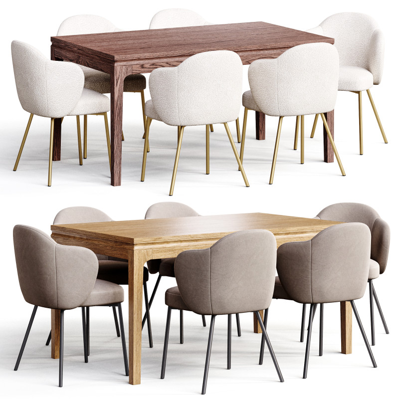 Dining set 04 Groove table and Simone chair 3D मॉडल .c4d .max .obj .3ds .fbx .stl .blend