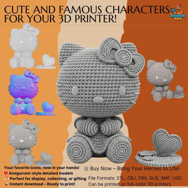 Knitted Hello Kitty Figurine 3D प्रिंट मॉडल .c4d .max .obj .3ds .fbx .stl .blend