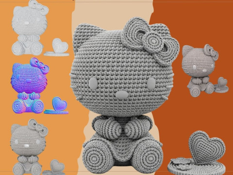 Knitted Hello Kitty Figurine Modèles 3D en vedette