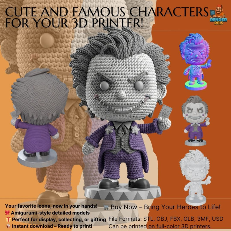 Knitted Joker Figure 3D Print Model Model Cetak 3D .c4d .max .obj .3ds .fbx .stl .blend