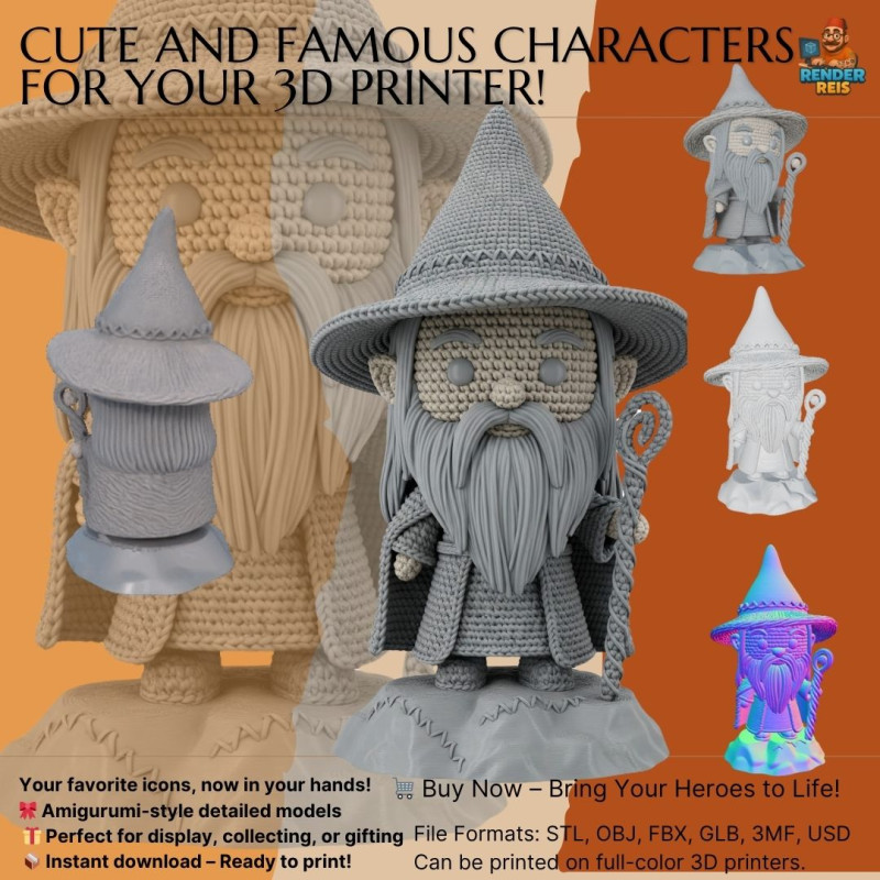 Knitted Gandalf Figure 3D Print Model Modelo de Impressão 3D .c4d .max .obj .3ds .fbx .stl .blend