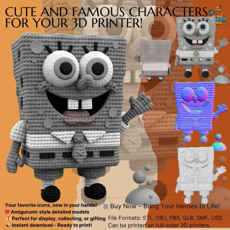 SpongeBob Knit Style 3D Print Model Modelo de impresión 3D .c4d .max .obj .3ds .fbx .stl .blend