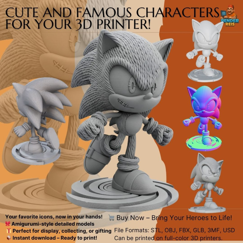 Sonic the Hedgehog Knit Figure 3D Print Model 3D Baskı Modeli .c4d .max .obj .3ds .fbx .stl .blend