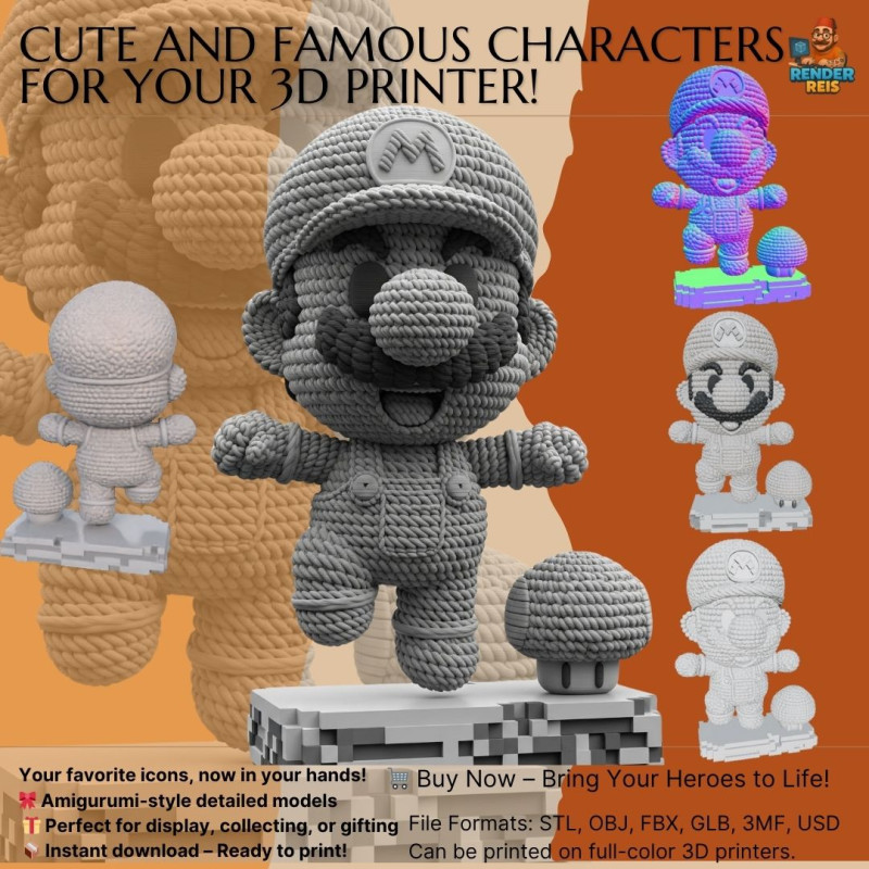 Mario Knit Figure 3D Print Model 3D Принт Модель .c4d .max .obj .3ds .fbx .stl .blend