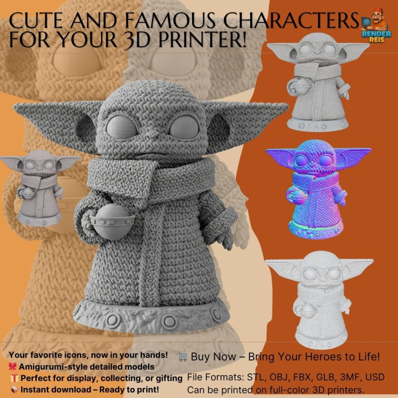 Grogu Knit Figure The Cutest Form of the Force Modelo de impresión 3D .c4d .max .obj .3ds .fbx .stl .blend