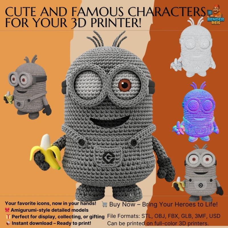 Minion Bob Knit Figure Banana Hero 3D 프린트 모델 .c4d .max .obj .3ds .fbx .stl .blend