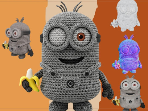 Minion Bob Knit Figure Banana Hero Model Cetak 3D