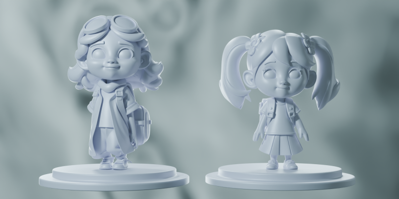 Schol Girl Cartoon 3D Модель .c4d .max .obj .3ds .fbx .stl .blend