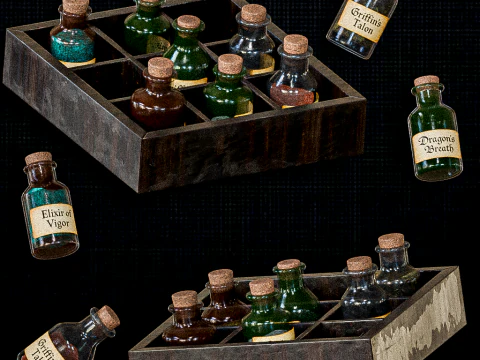 Rak Ramuan Dinding dengan Botol Model 3D