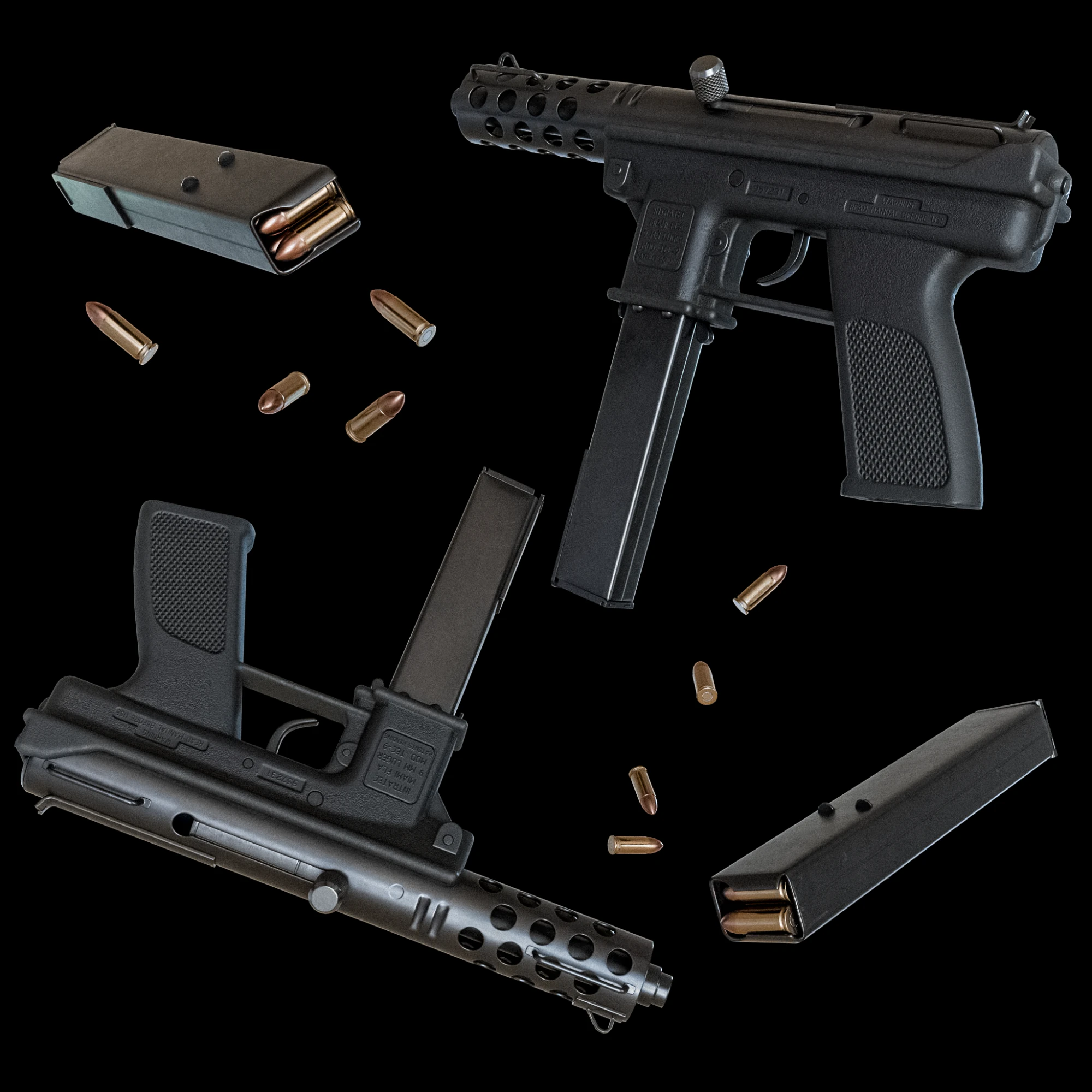 Tactical Submachine TEC-9 3D Model .c4d .max .obj .3ds .fbx .stl .blend 
