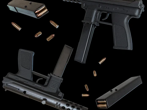 सामरिक सबमशीन TEC-9 3D मॉडल