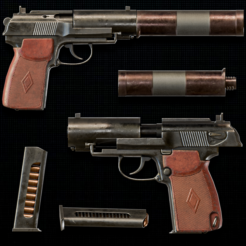 PB 6P9 Suppressed Soviet Pistol Modelo 3D .c4d .max .obj .3ds .fbx .stl .blend