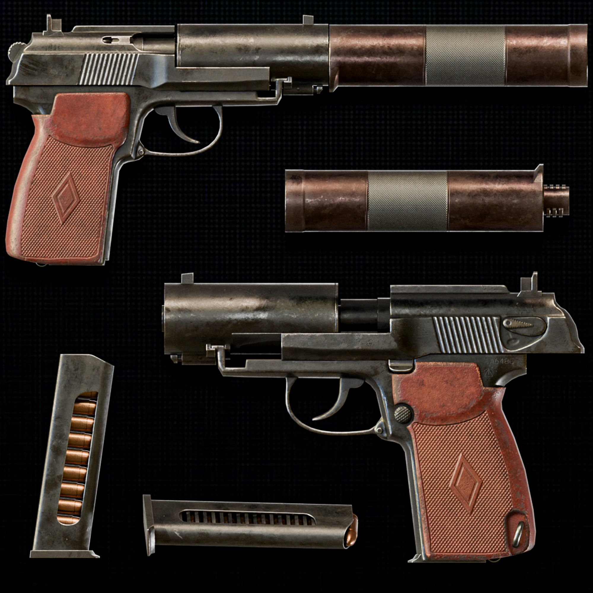 Pistola Sovi&eacute;tica Suprimida PB 6P9 Modelo 3D .c4d .max .obj .3ds .fbx .stl .blend 