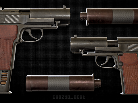 PB 6P9 Suppressed Soviet Pistol Modelo 3D