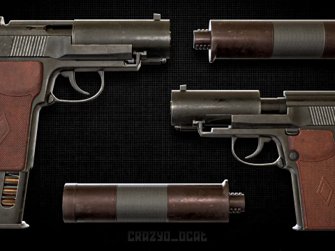 Pistola Sovi&eacute;tica Suprimida PB 6P9 Modelo 3D