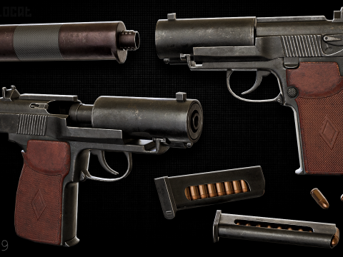PB 6P9 Suppressed Soviet Pistol Modelo 3D