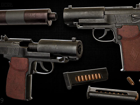 Pistola Sovi&eacute;tica Suprimida PB 6P9 Modelo 3D
