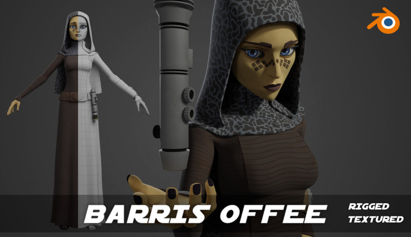 Star Wars Barriss Offee 3D Blender Model Rigged 3D मॉडल .c4d .max .obj .3ds .fbx .stl .blend