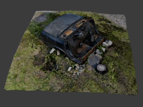 2 formats Low-poly destroyed car 8K Modèle 3D