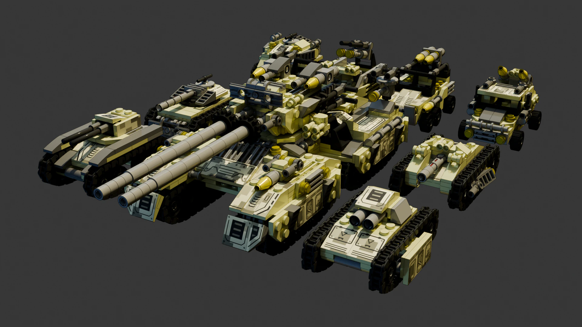 A very large tank and 8 different models of military vehicles consisting in total of 1680 individua 3D Model .c4d .max .obj .3ds .fbx .stl .blend 