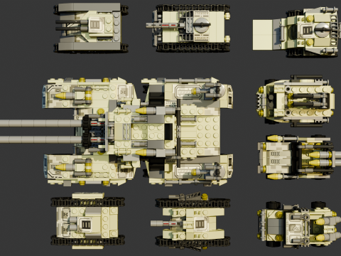 A very large tank and 8 different models of military vehicles consisting in total of 1680 individua Model 3D